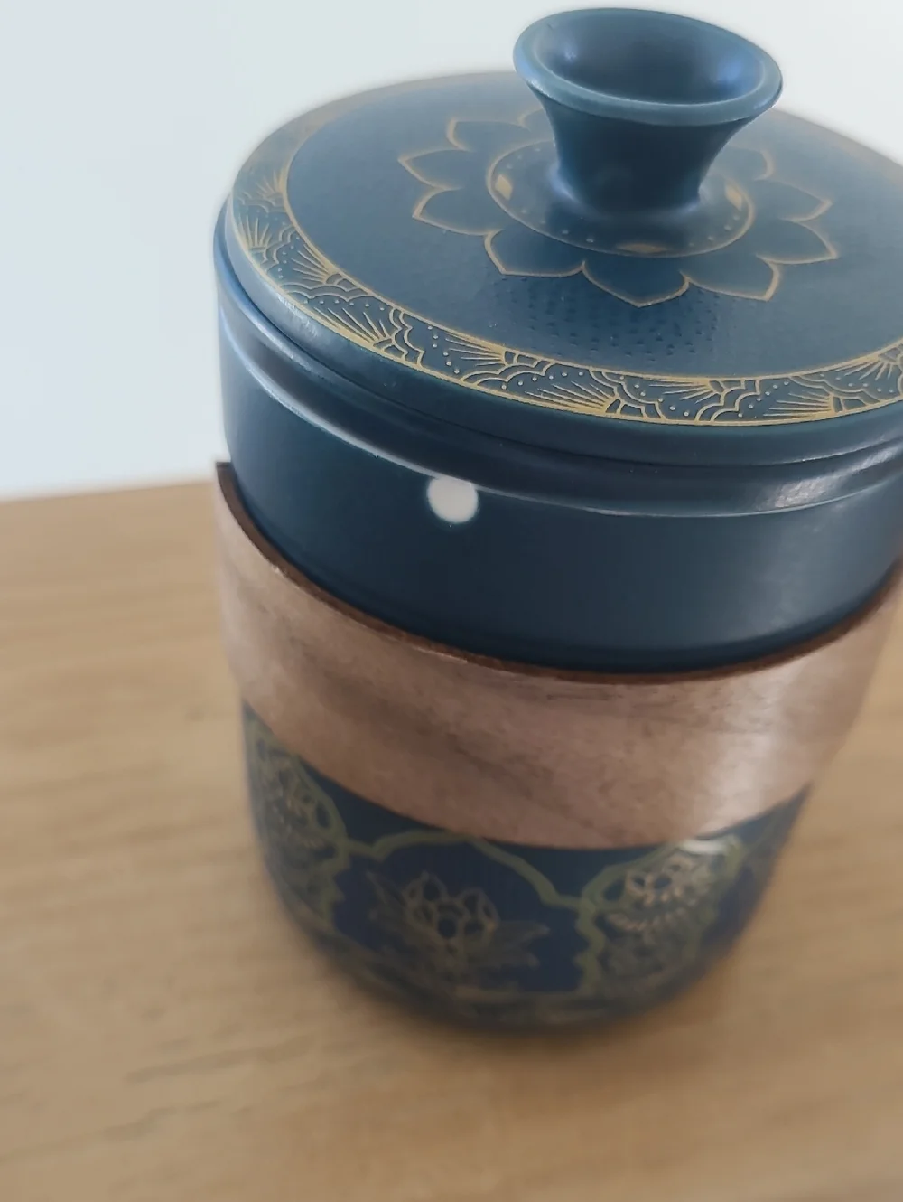 Teal Ceramic Tea Set with Gold Motif - Travel Case